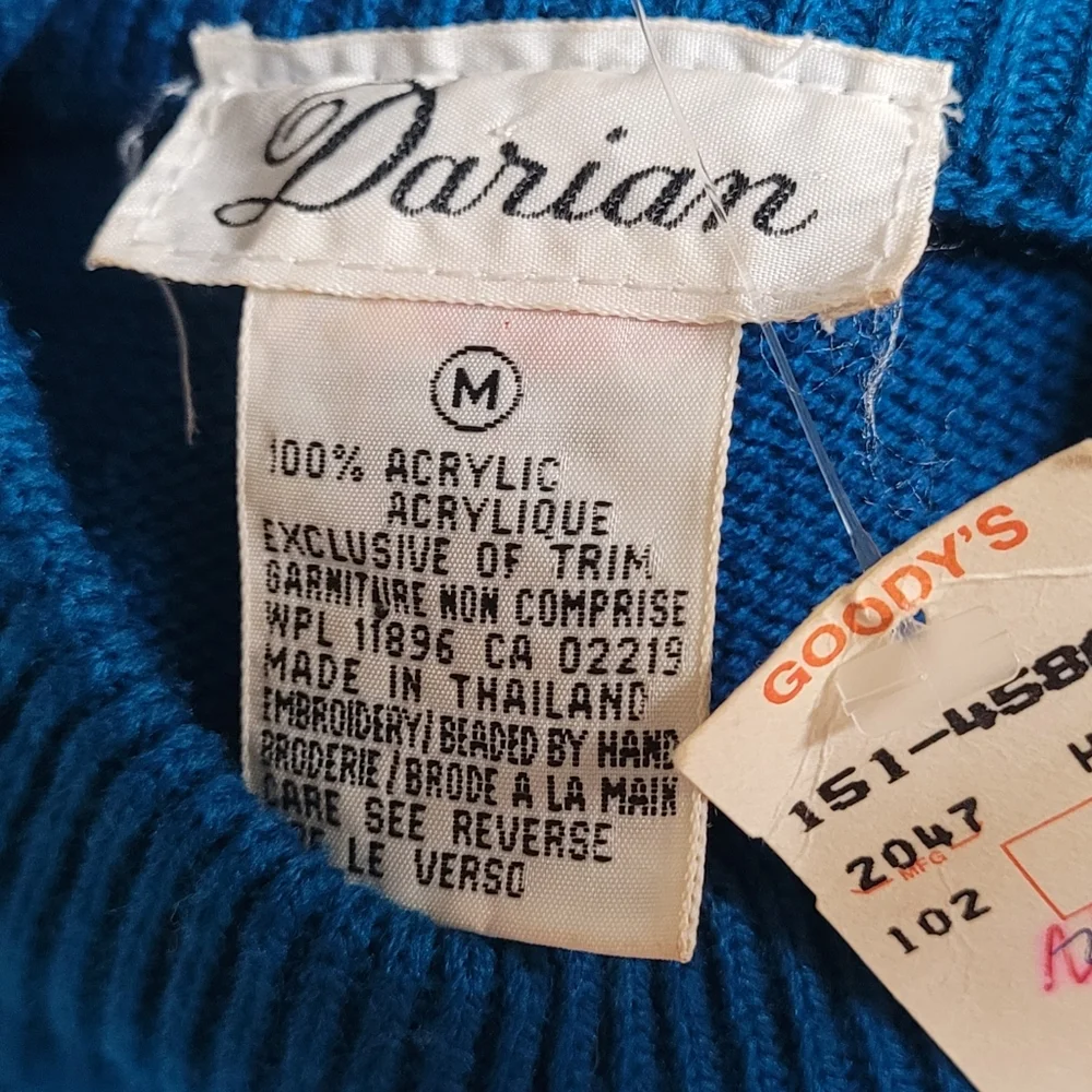 Deadstock Vintage 70s Darian Teal Sequin Starburst Mockneck Midi Sweater Dress M - Picture 12 of 12